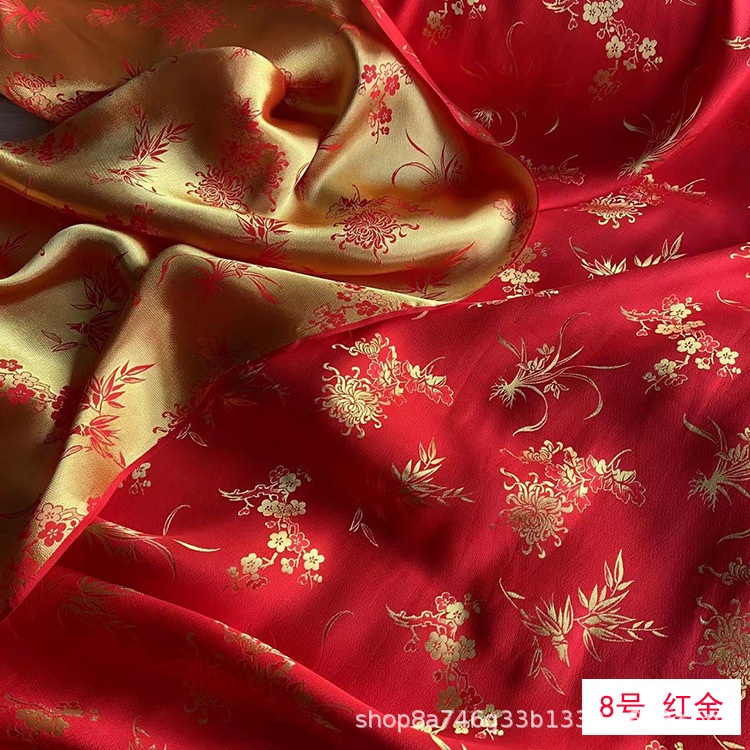 Plum, Orchid, Bamboo and Chrysanthemum Silk Fragrant Crepe Fabric New Chinoiserie Tang Suit Han Dynasty Cheongsam Heavy Jacquard Silk Fabric