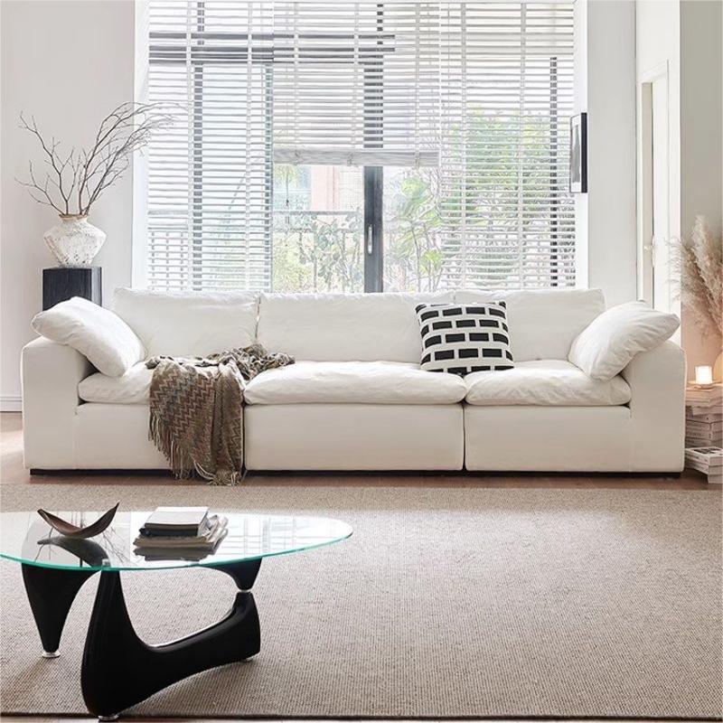 Cream-Colored Fabric Sofa, Nordic Living Room, High-End Feel, Small Apartment, Cloud-Style, Removable and Washable Sofa Set, Mid-Century Style
