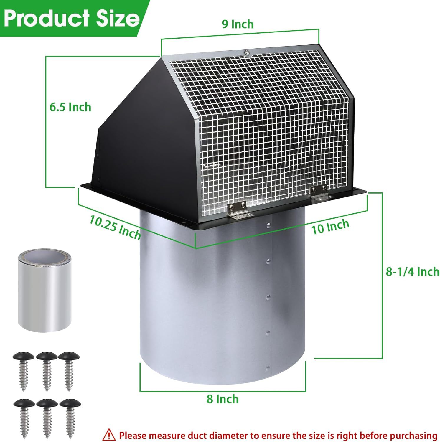 8-inch hooded wall vent damper room exterior wall exhaust vent exhaust ventilation and air exhaust