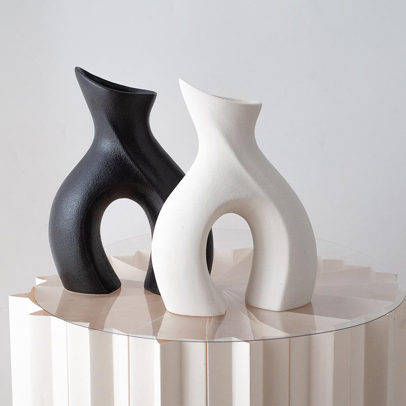 Скандинавская простая черно-белая керамическая ваза для гостиной для сухих цветочных композиций домашние аксессуары геометрические абстрактные художественные украшения