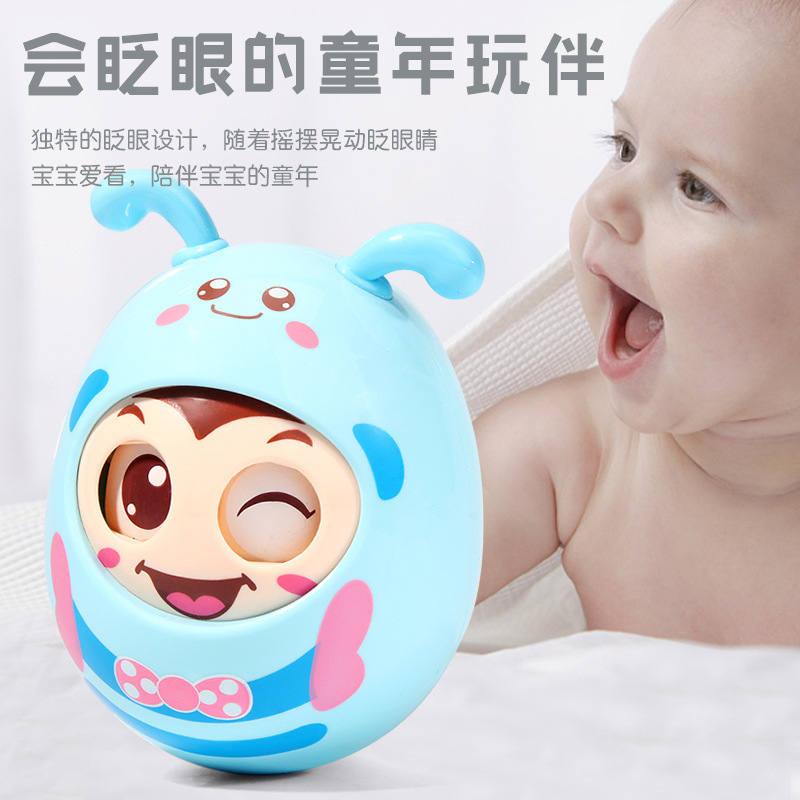 Small Bee Tumbler Toy Baby 6-12 Months Baby Blink Eyes Grind Teeth Soothing Rattle Toy 0-1 Years Old