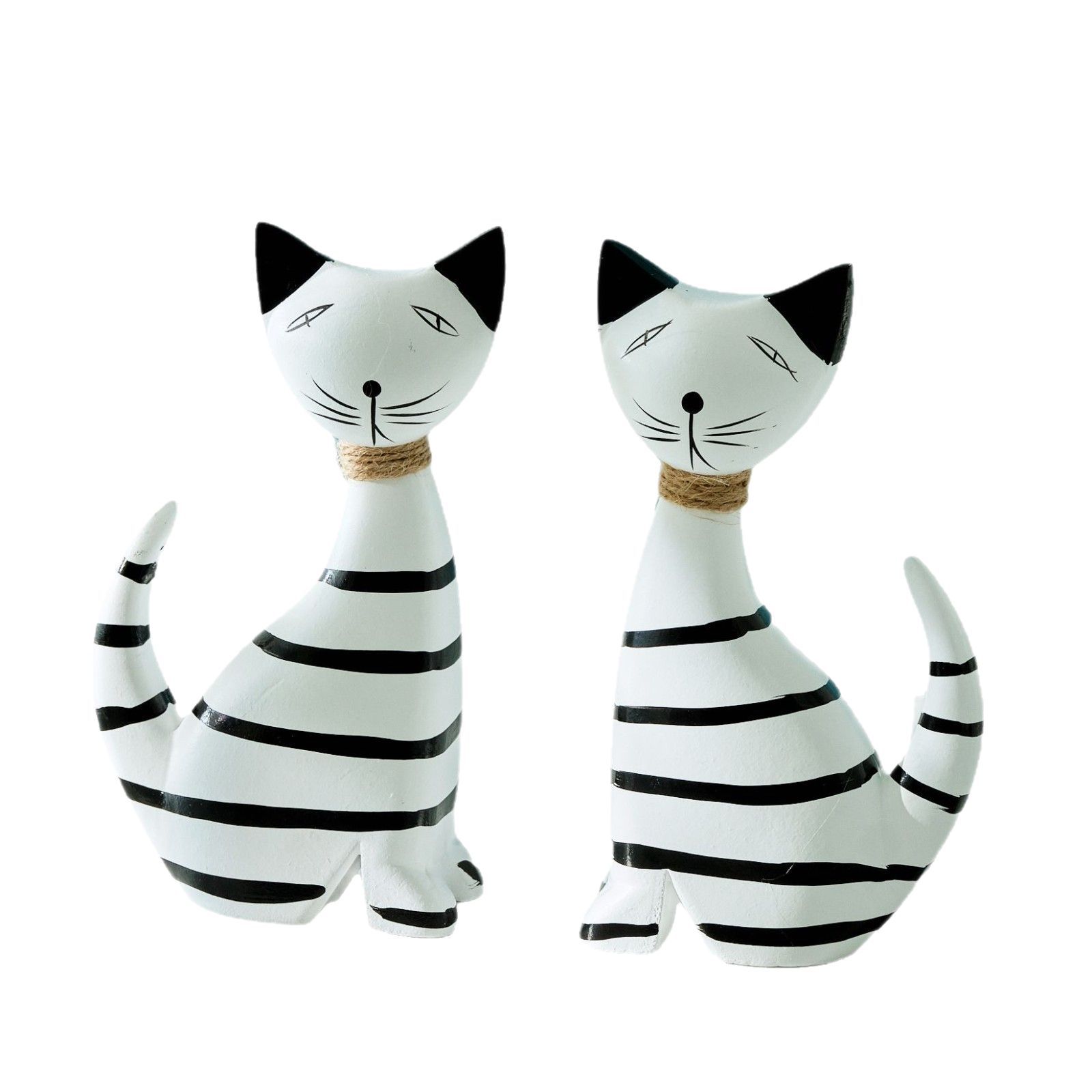 Nordic Simple Wooden Striped Cat Ornaments Home Decoration Desktop Study Counter Set Table Couple Kitten Decorations