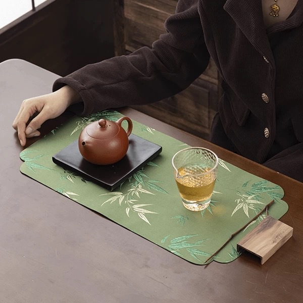 Chinese-style Double-sided Green Bamboo Small Tea Table Tea Table Fabric Dry Bubble Mat Personal Tea Mat One-person Tea Flag Table Runner Heat Insulation Mat