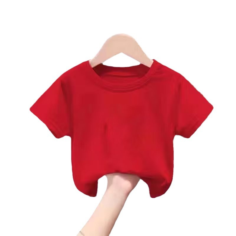 Children's Wear Summer New Solid Color Simple Children's Short-sleeved T-shirt Korean Style Solid Color Pattern-free Blank Clothes for Middle and Big Children