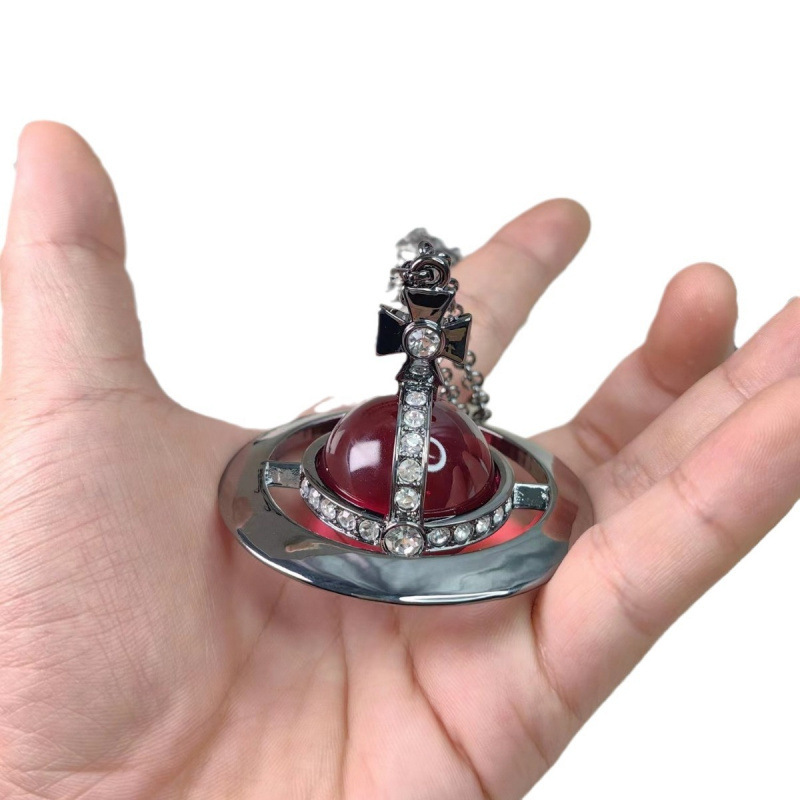 High-End Queen Mother Glass Ball Saturn Necklace Light Luxury Personalized Fashion 30mm Extra Large High-End Clavicle Chain