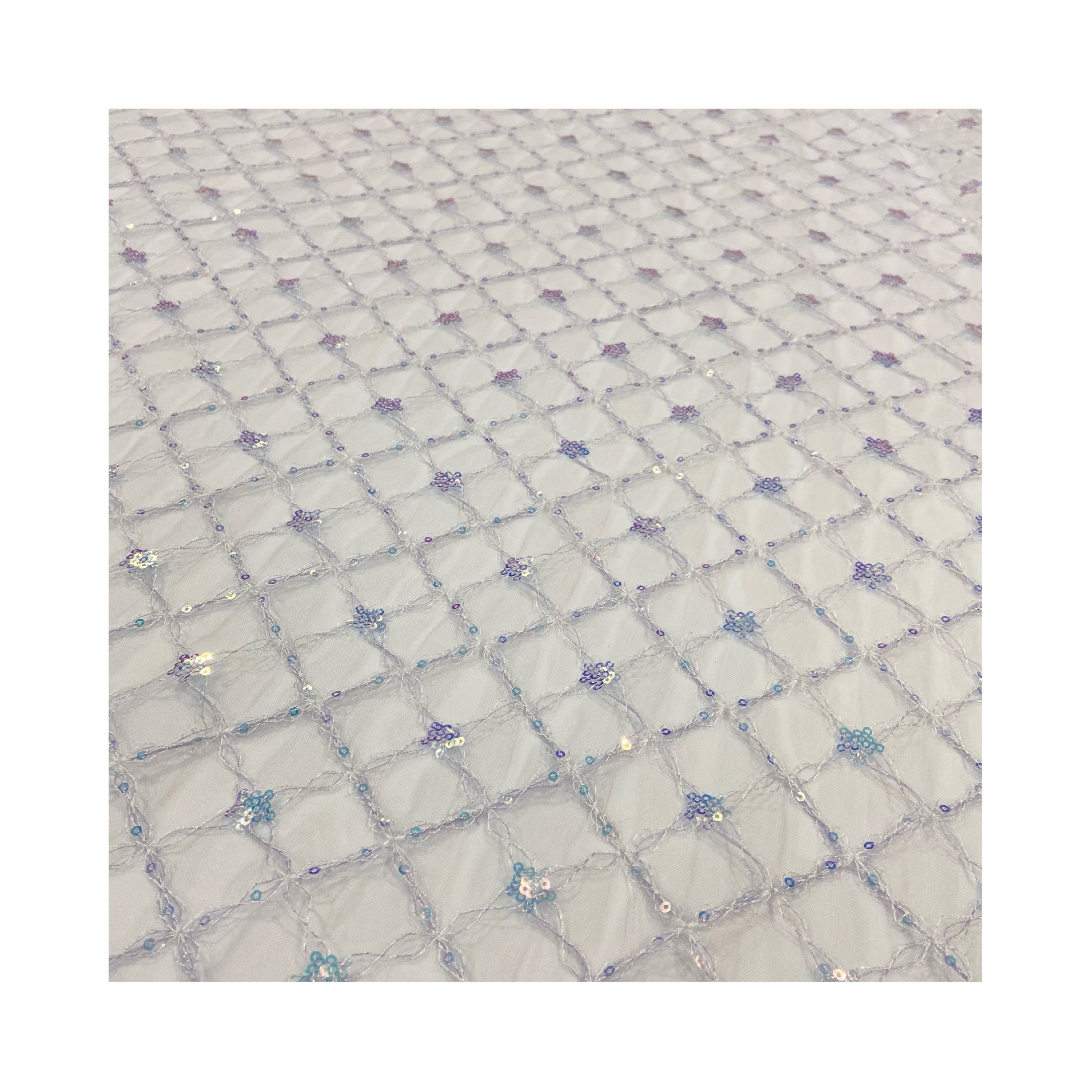 Bead embroidered lace fabric manufacturers sequin embroidered check mesh small fresh spring and summer women's clothing children's dress fabric