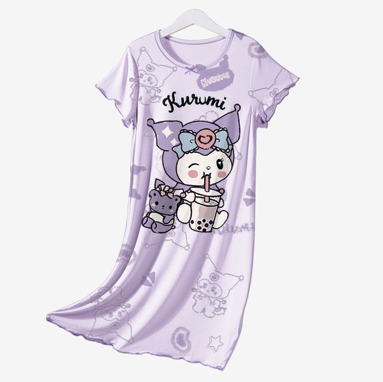 Children's Pajamas Girls' Nightgown Thin Ice Silk Summer New Princess Style Cartoon Pajamas Cute Casual Home Clothes