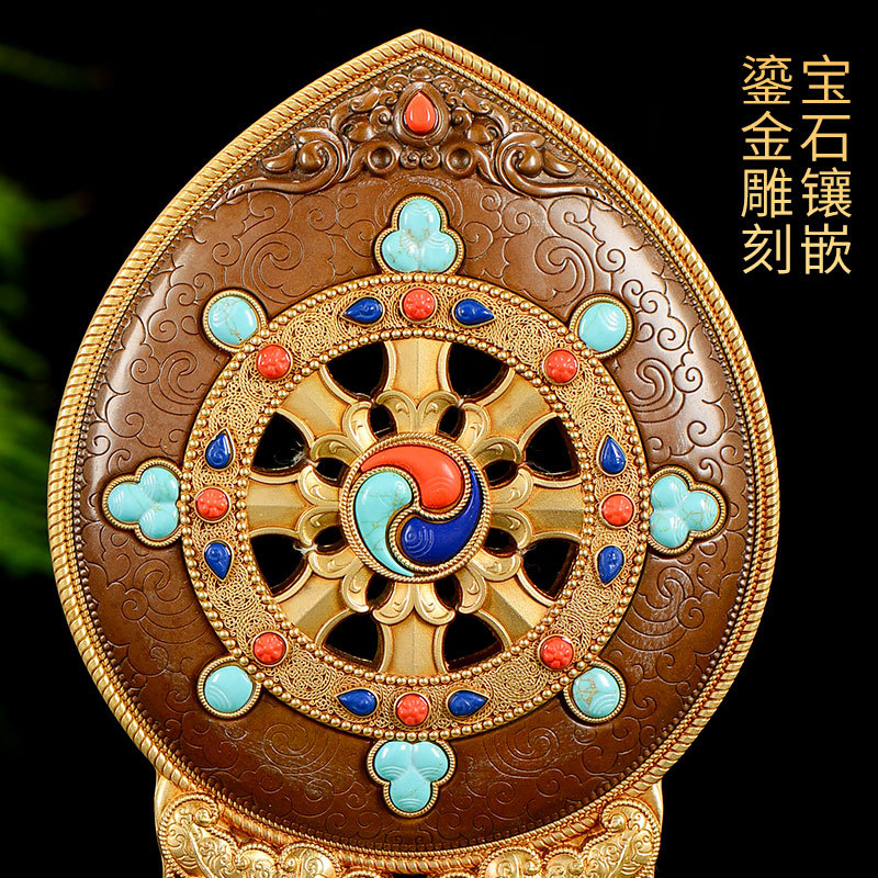Eight Auspicious Golden Wheel Ornaments Buddha Front Ornaments Copper Carved Gold Wheel Treasure Seven Political Treasures Eight Treasures Buddha Hall Supplies