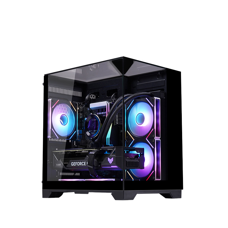 Play Jia three-sided glass sea view room computer chassis desktop host matx water-cooled side through the game sky mini black