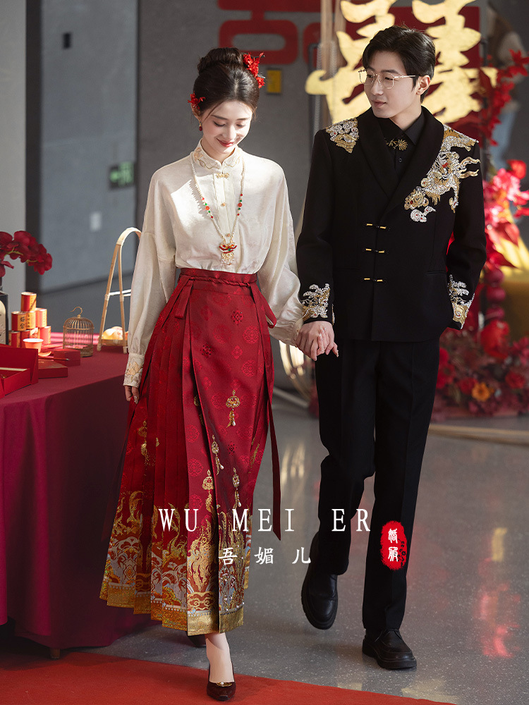 Horse Face Skirt suit 2025 New Chinese Style Engagement Dress Bride Guofeng Toast Dress Hanfu Top Wedding Dress for Women
