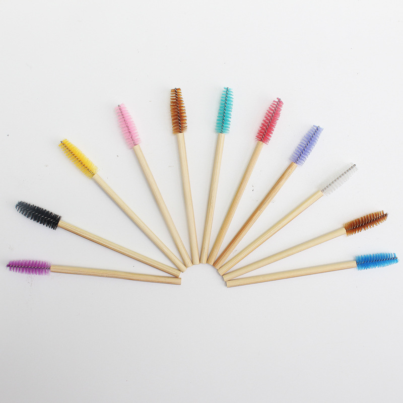 Nylon bamboo mascara brush mascara roll bamboo handle mascara brush bamboo pole mascara brush 50 a pack factory wholesale