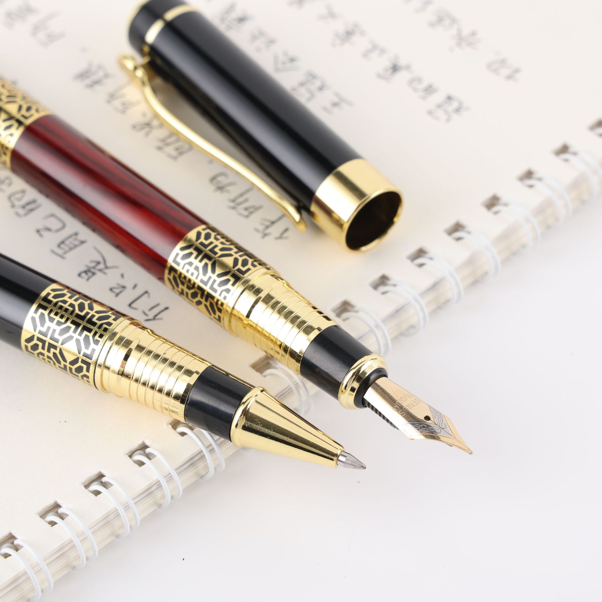 Chinese style imitation mahogany pen gold steel jewelry pen student calligraphy pen business gifts office wood sign pen