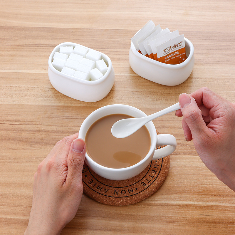 In stock hotel restaurant dedicated pure white ceramic coffee sugar jar Milk Cup sugar jar tea bag box seasoning jar denier-shaped Sugar Bowl
