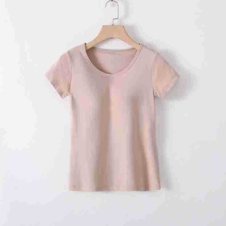 A generation of hair with chest pad short sleeve women's summer slim thin T-shirt with solid color half sleeve new bottoming jacket to wear outside