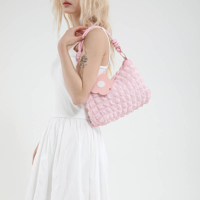 Casual Bag 2025 New Handbag Women's Shoulder Armpit Bag Casual Fashion Pleated Hand Carry Pure Color Tote Bag