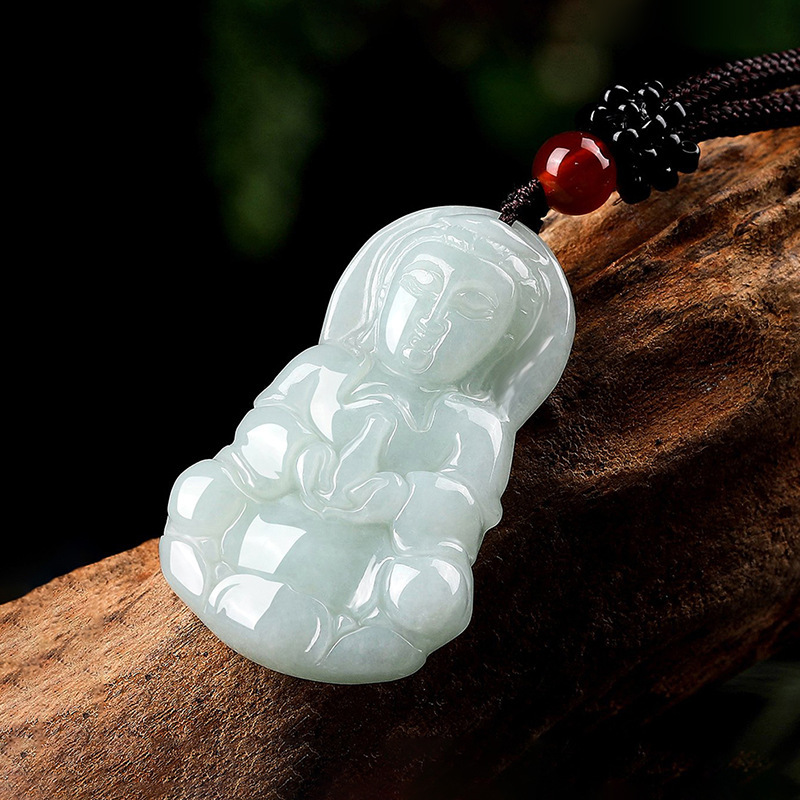 Natural Burmese A Jade Guanyin Buddha Pendant Pendant Jewelry for Men and Women Ice Jade Stone Jade Pendant
