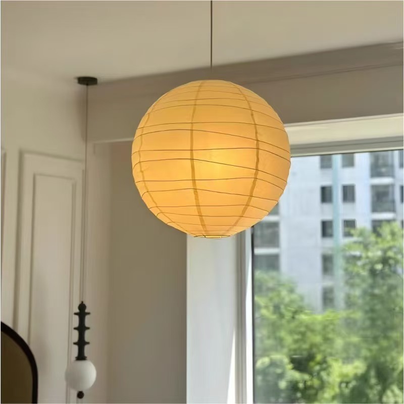 Japanese Wabi-Sabi Style Noguchi Isamu Paper Lamp Bedroom Restaurant Homestay Living Room Clothing Store Atmosphere Round Ball Rice Paper Chandelier