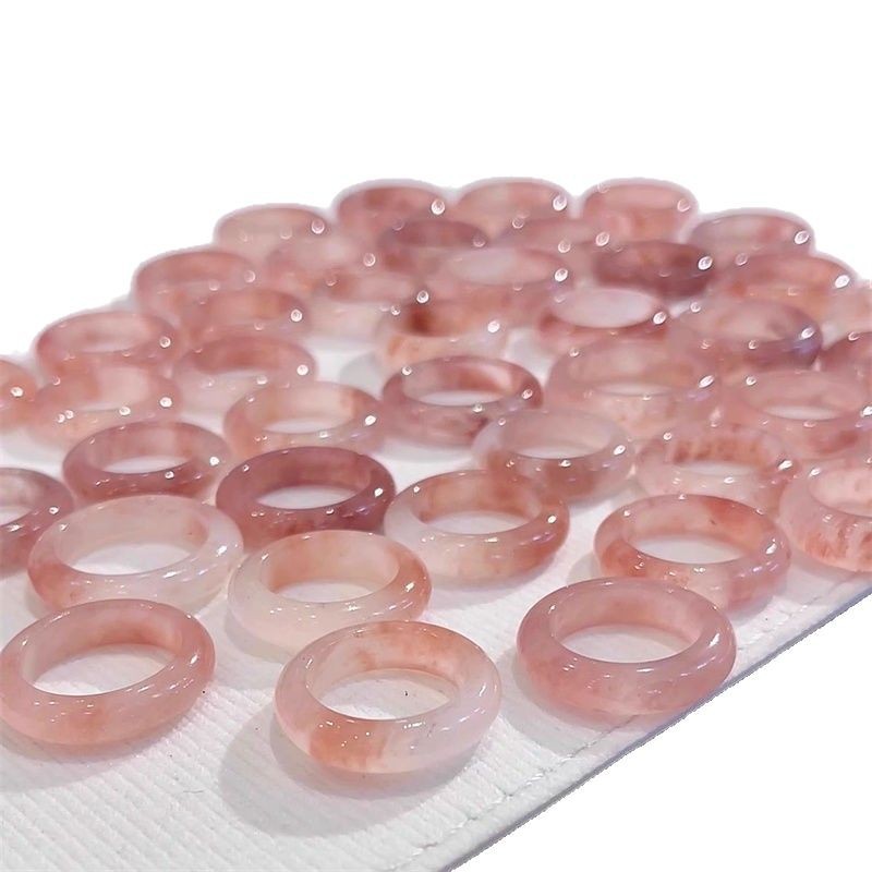 Natural Agate Ring Women's Peach Blossom Brewed Ring Ring Hibiscus Pigment Ring Couple Men's and Women's Ring Jade Ring