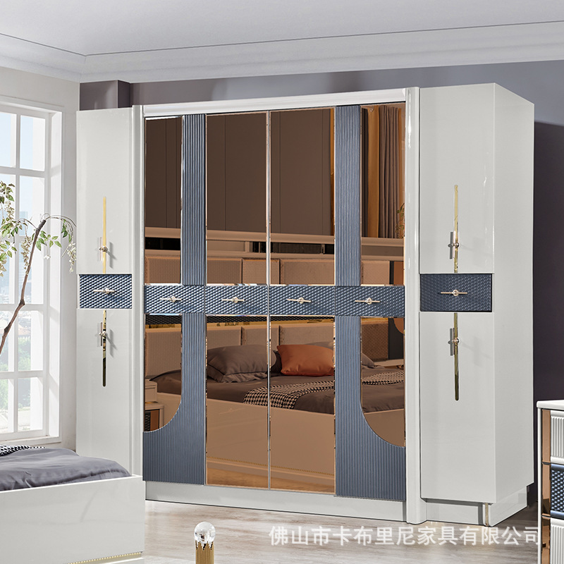 Cross-Border Modern Panel Suite Double Bed Wardrobe Dresser Combination Set Luxury Bedroom Furniture Whole House