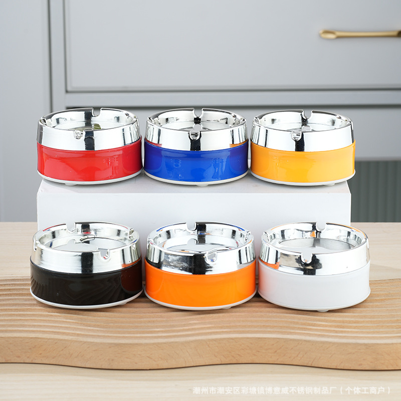 Stainless Steel Ashtray Colorful Rotating Personalized Fashionable Household Living Room Office with Lid Windproof Anti-fly Ashtray