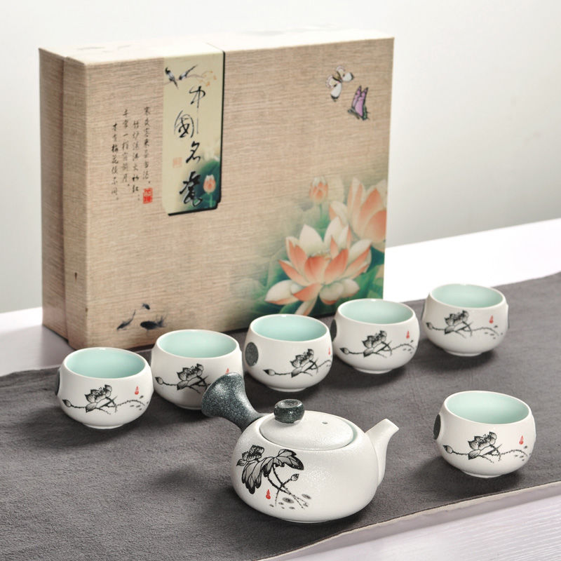 Complete set of teacup snowflake glaze tea set kung fu tea set ceramic creative small gift teapot Dehua wholesale portable