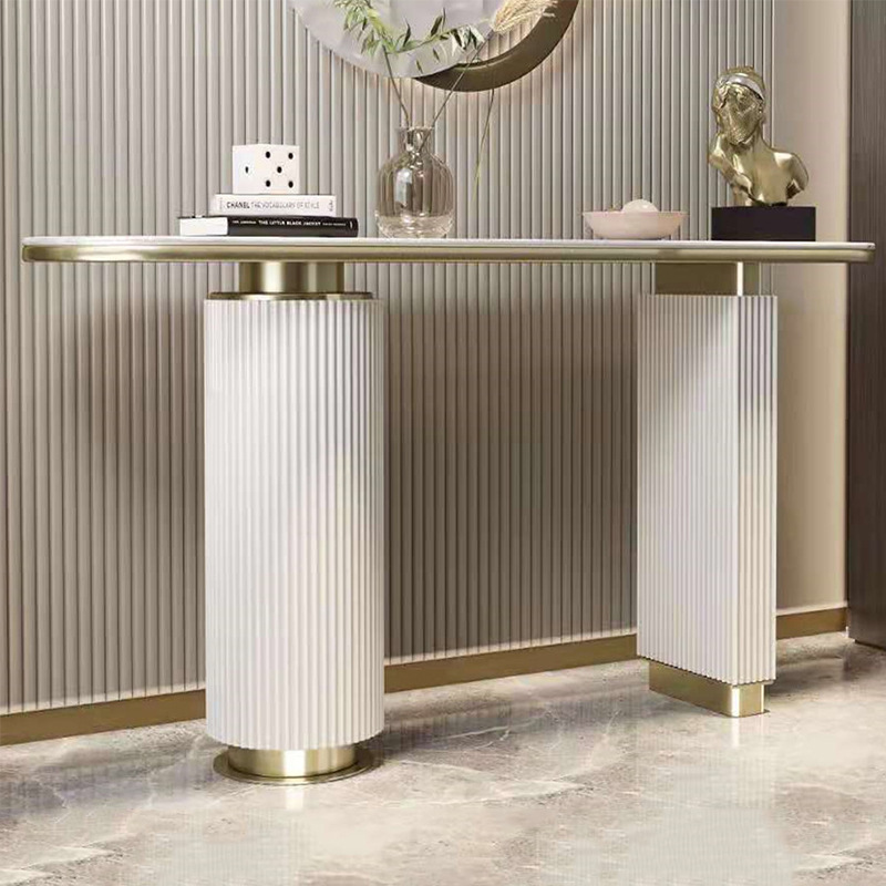 Italian Style Light Luxury Rock Board Entrance Table Home Entry Light Luxury Entrance Table Hotel Homestay Fashionable Stainless Steel End View Table