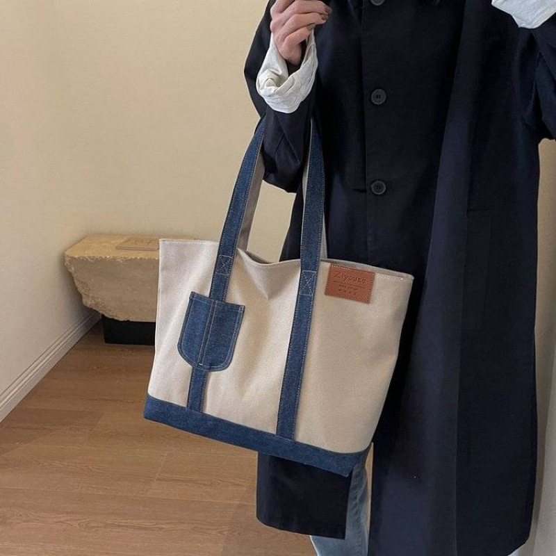 &€Canvas Bag Women's Large Capacity Spring & Fall Versatile 2024 New Fashion Shoulder Bag Work Clothing