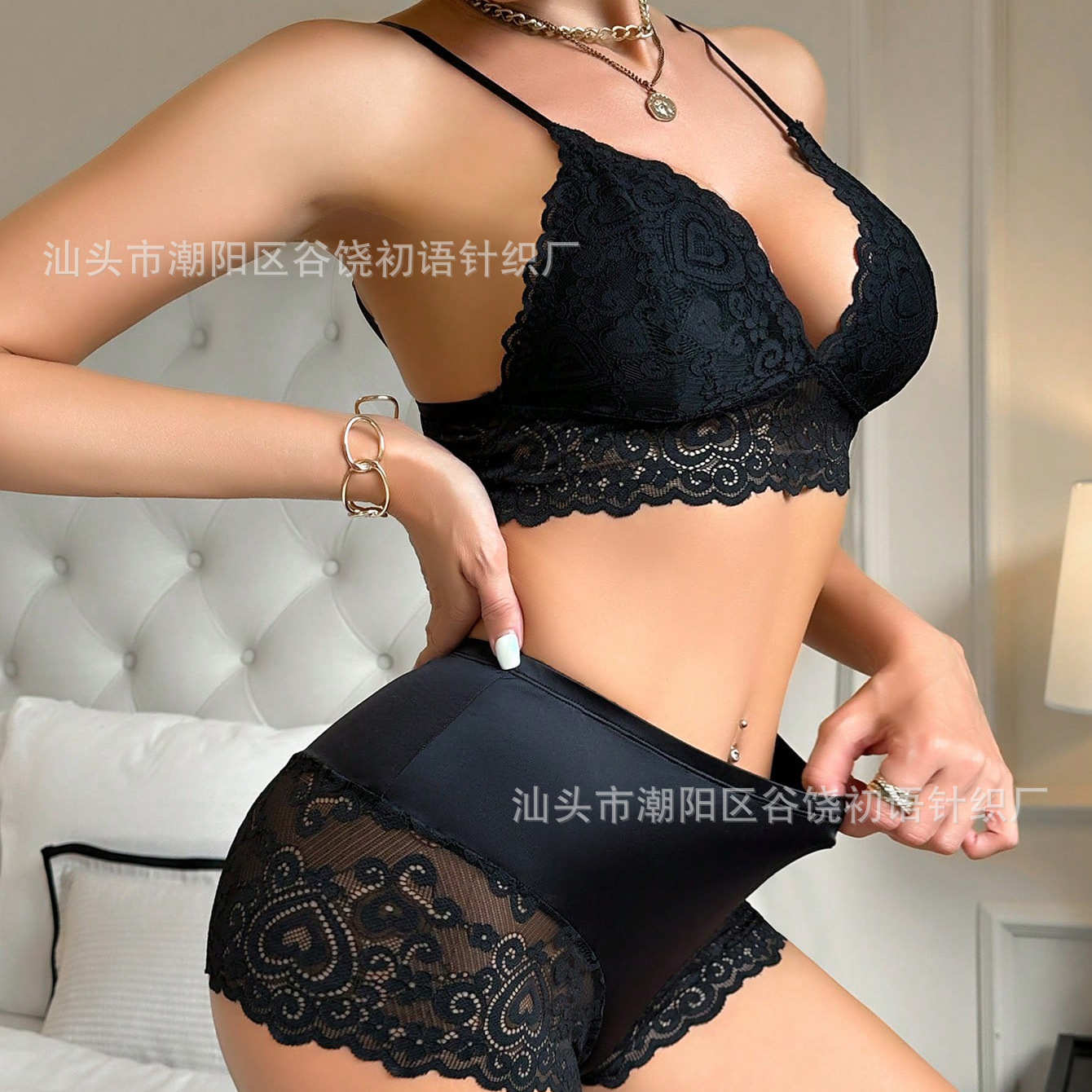 Сексуальные кружевные боксеры, комплект женского нижнего белья, черный, экспортный комплект