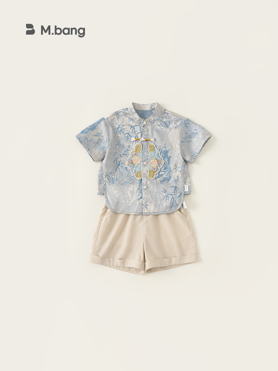 Youbao Kidsren's Clothing Boys' Buttoned Short-Sleeved Tops Loose Pants Two-Piece Set Autum New Kidsren's New Chinoiserie Suit