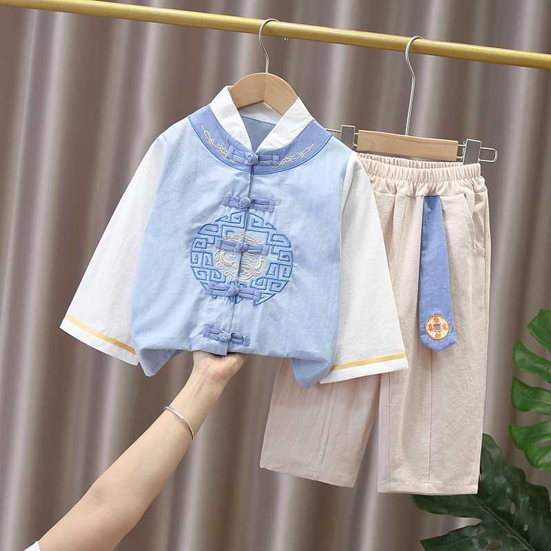 Children's Clothing Boys Hanfu Summer Thin Ancient Costume Two-piece Set Children's New Guoxue Ancient Style Childe Master Tang Suit