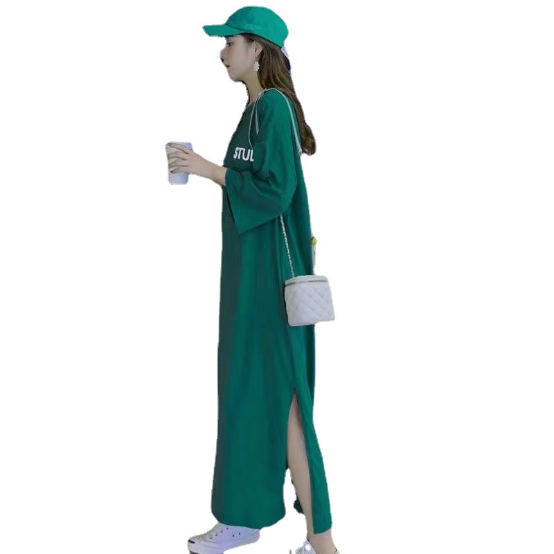 Plus Size Summer New Style Lazy Long Short-Sleeved Loose Over-The-Knee Large Size Dress 100kg Long Skirt T-Shirt Skirt