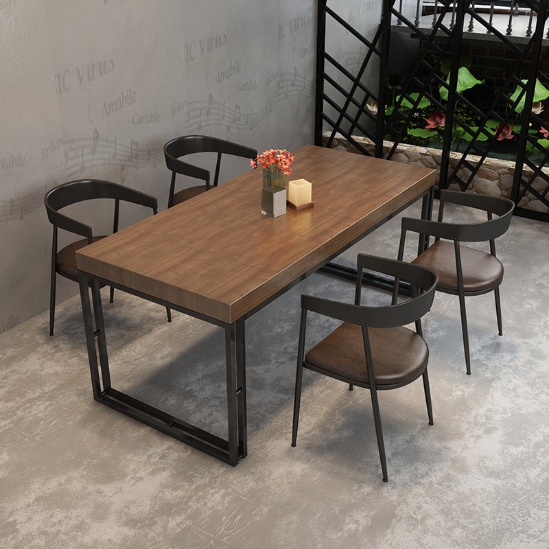 American Solid Wood Dining Table Fast Food Restaurant Simple Table and Chair Restaurant Restaurant Restaurant Dining Table and Chair Vintage Barbecue Restaurant Buffet Hot Pot Table