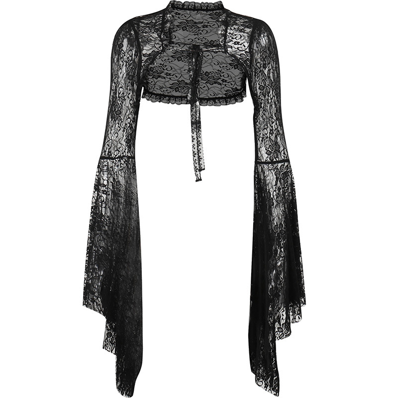 XY22128 European and American temperament dark small waistcoat women's sexy thin cos horn sleeve lace small cardigan