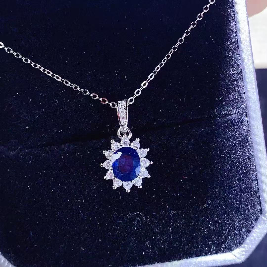 925 Silver Set Natural Sapphire Pendant Simple Fashion Hot Selling Natural Classic Diana Clavicle Chain Color Treasure Jewelry