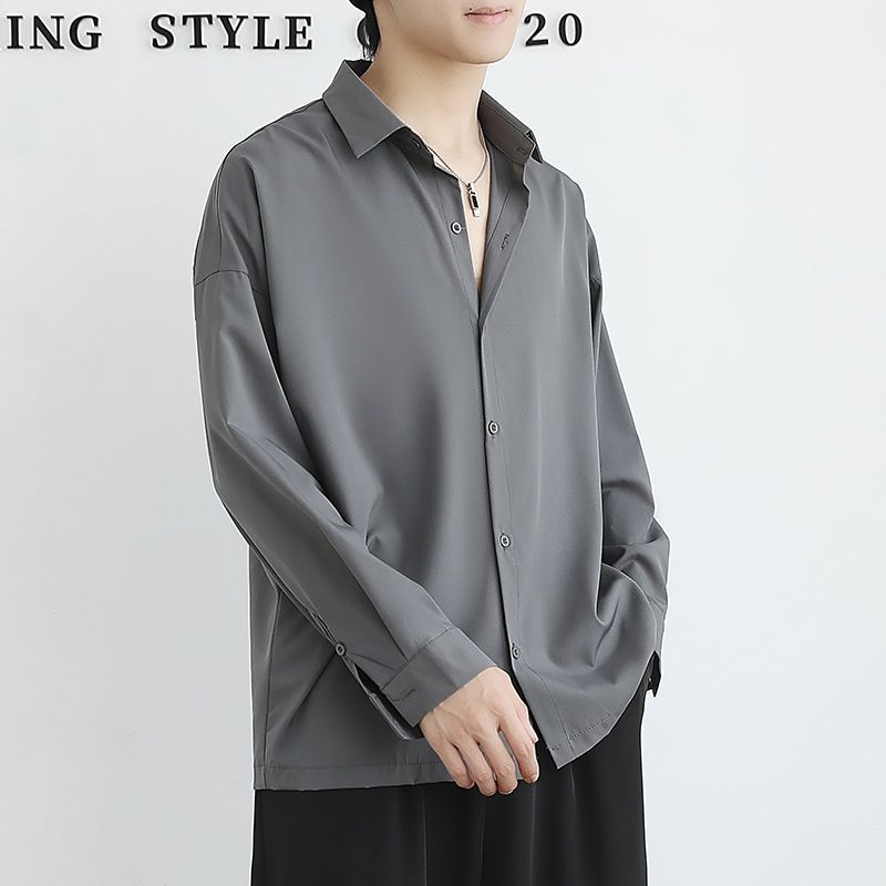 Summer Men's Shirt Men's Non-ironing Black Jacket Thin High-grade Draped Long-sleeved Fashionable Casual Shirt Men's Fashionable
