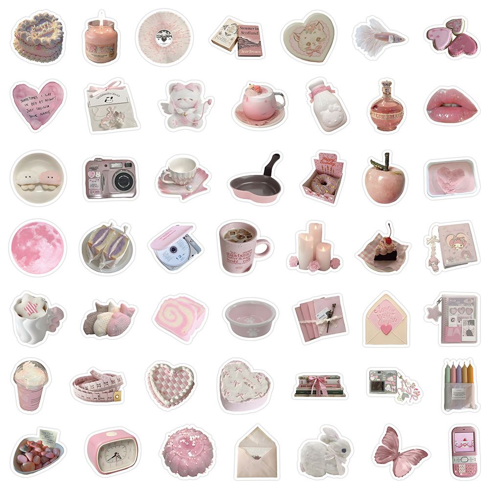 100 Pink Small Object Stickers Ins Style High-Looking Cute Decorative Water Cup Handbook Mobile Phone Case Waterproof Stickers