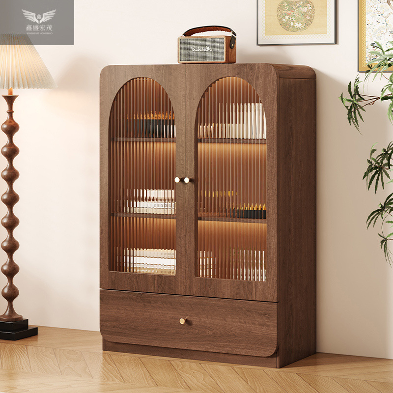 Retro-Style Glass Sideboard Wine Cabinet Against the Wall for Home Living Room, Standing Cabinet, Tv Side Cabinet, Display Storage Narrow Cabinet, Storage Cabinet