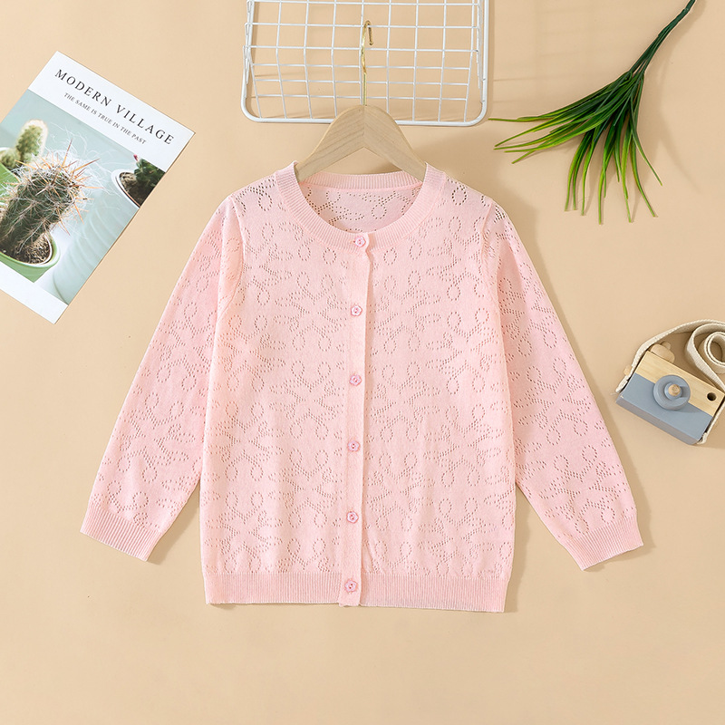 Новый кардиган для мальчиков и девочек 2024, весна-осень, полый свитер для детей, тонкий свитер для малышей