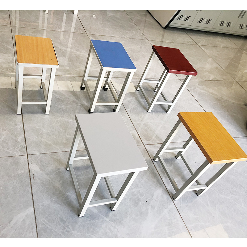 Steel Square Stool Strong and Durable Training School Stool Workshop Work Stool Dining Stool Thickened Wooden Surface Stool Source Factory in stock