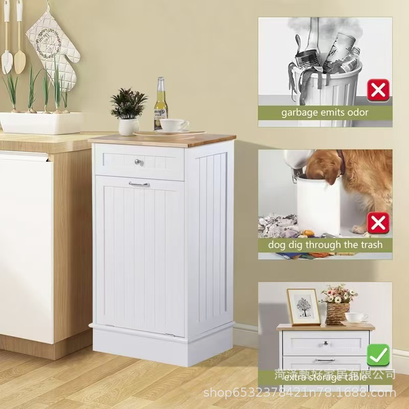 Simple Wooden Hidden Kitchen Trash Can Cabinet, Inclined Trash Cabinet, Bathroom Towel Trash Wooden Storage Cabinet
