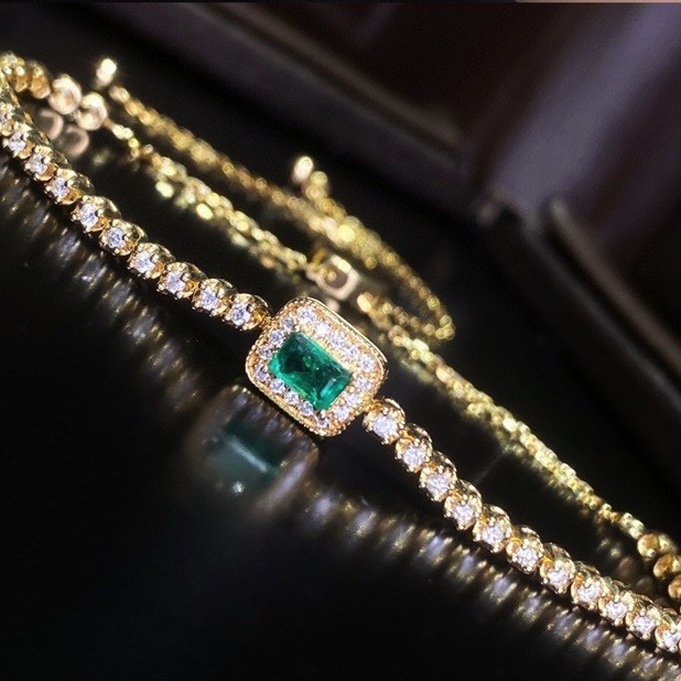 Браслет с изумрудом и рубином 18K золото подарок для девушки