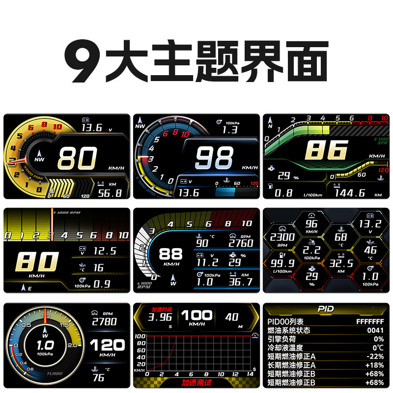 Self-Contained Anping Display Hud Head-Up Display Full Lcd Obd Instrument Modified Tablet Design Simple and Stylish A91