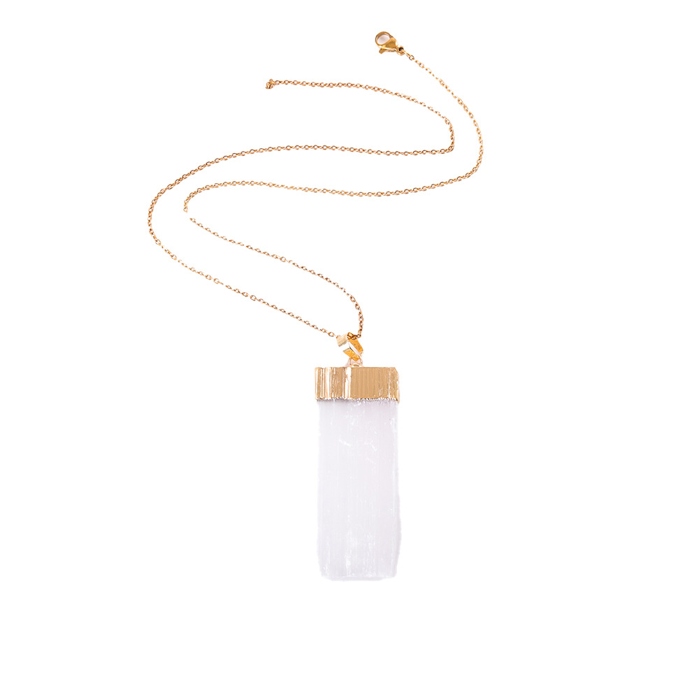 Natural Gypsum Pendant Crystal Raw Stone Necklace Irregular Square Pendant diy Jewelry Accessories Cross-border Wholesale