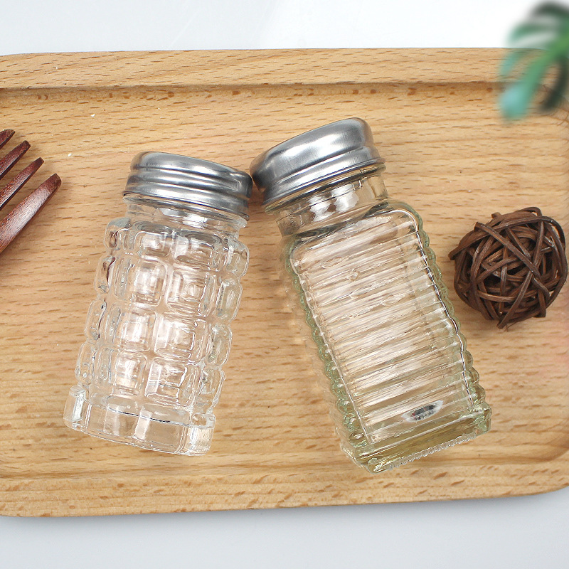Transparent Glass Seasoning Jar with Lid Seasoning Bottle Holes Multi-Rules Storage Jar Sauce Pepper Grill Kitchen Household