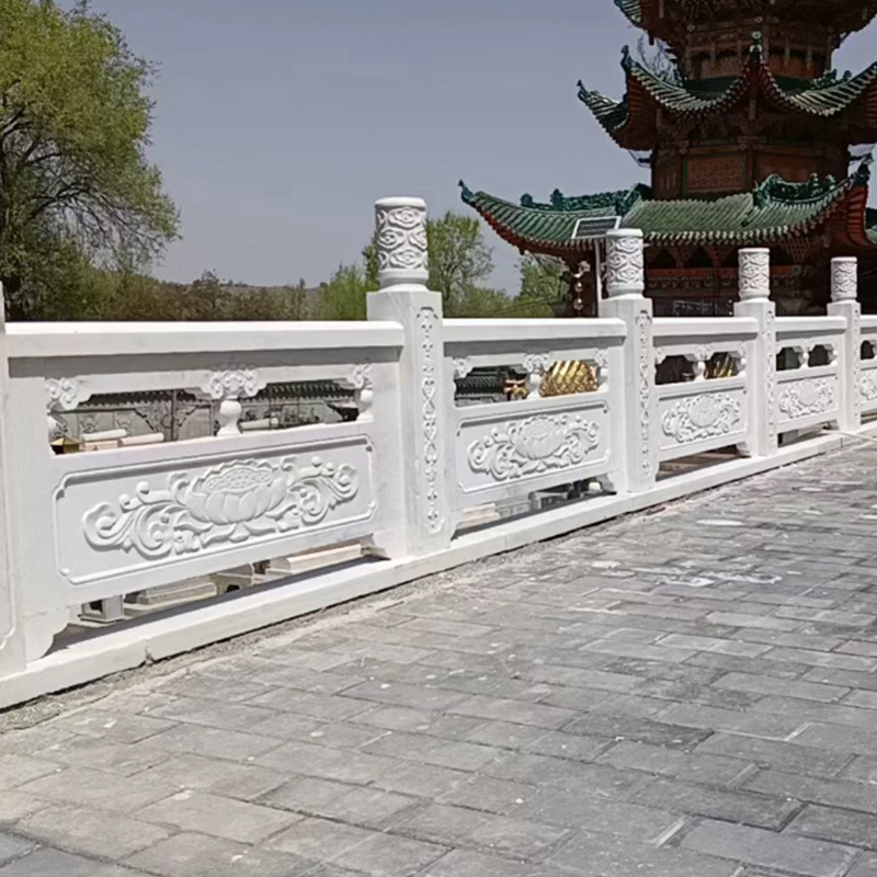 River White Marble Stone Railing Guardrail Manufacturer Customized Sesame White Stone Carving Railing Granite Stone Railing Customization