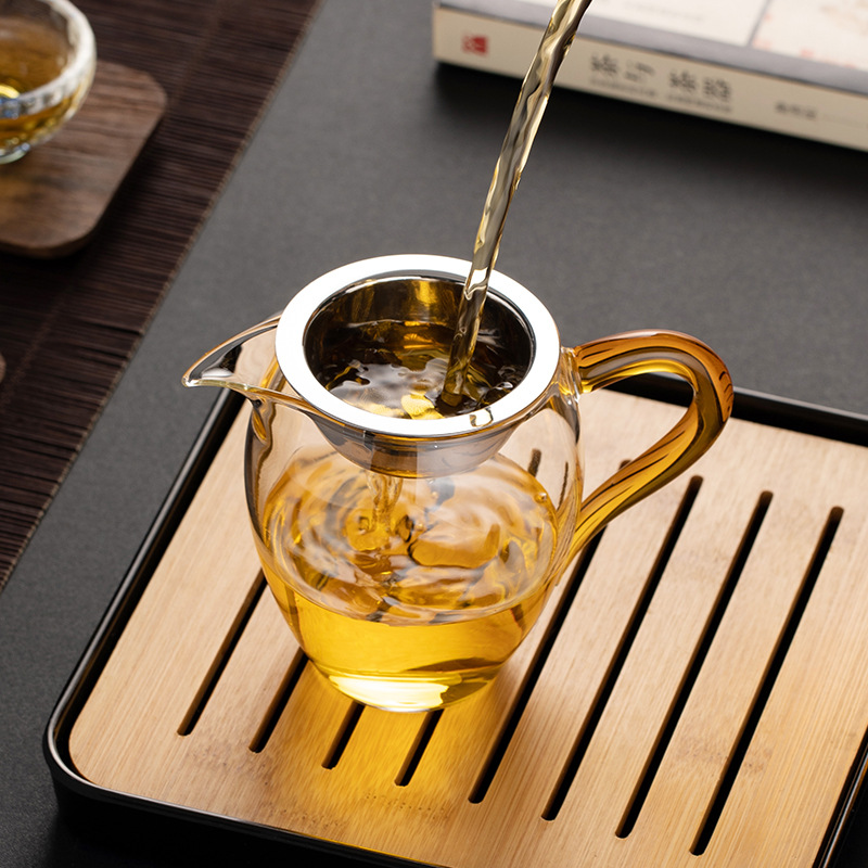 Glass Fair Cup with Tea Filter, Thickened Heat-Resistant Household Tea Divider, Tea Strainer Set, Kung Fu Tea Accessories