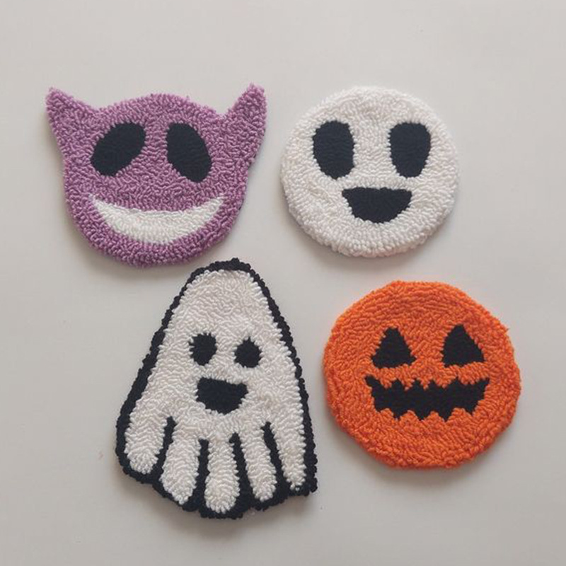 Handmade diy Halloween Poke Embroidered Wool Coaster Novice Homemade Poke Heat Insulation Pad for Girlfriend Gift