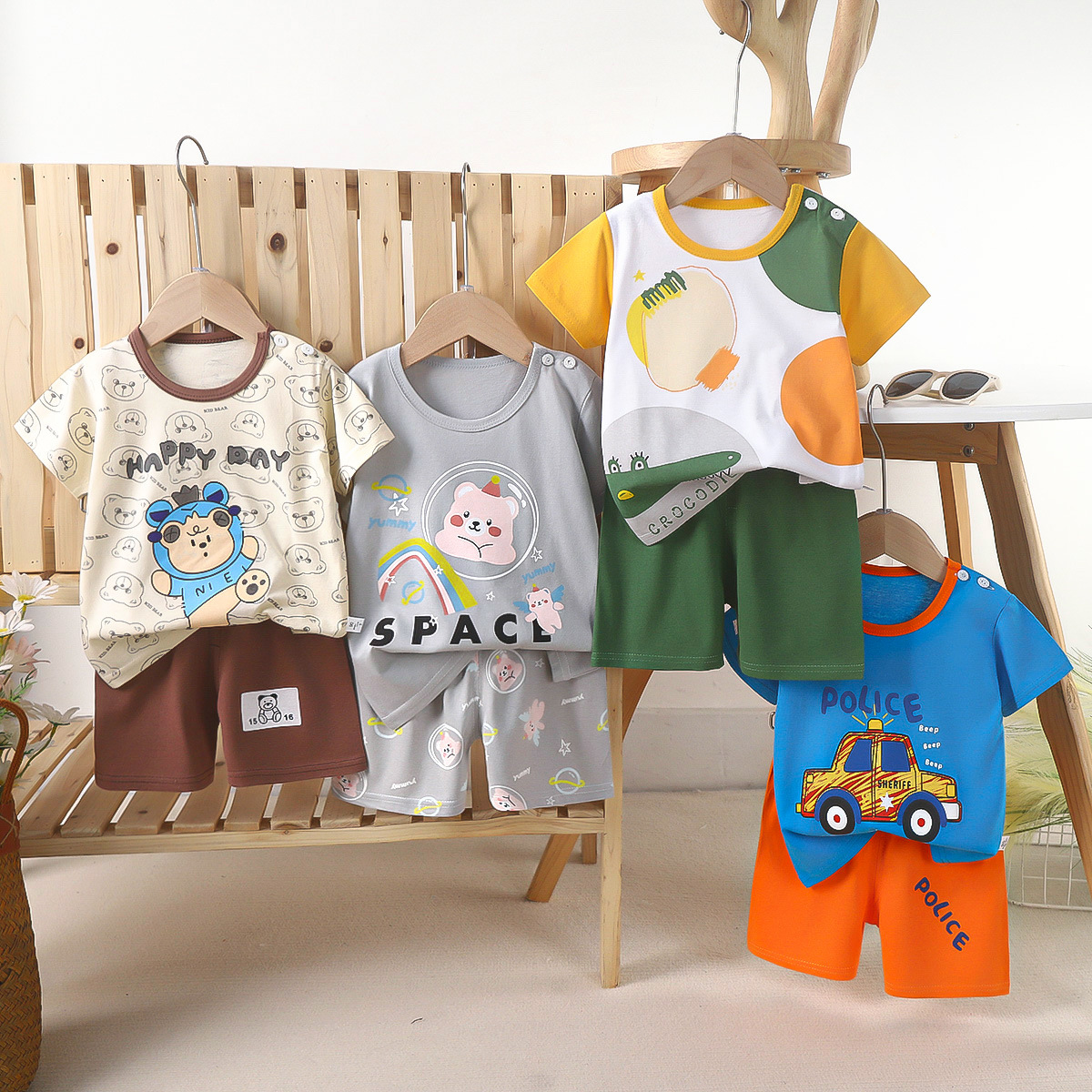 Children's Short-Sleeved Suit Summer Pure Cotton Boys' Clothes Thin New Girls' T-Shirts Summer Clothes Baby Kidsren's Clothes
