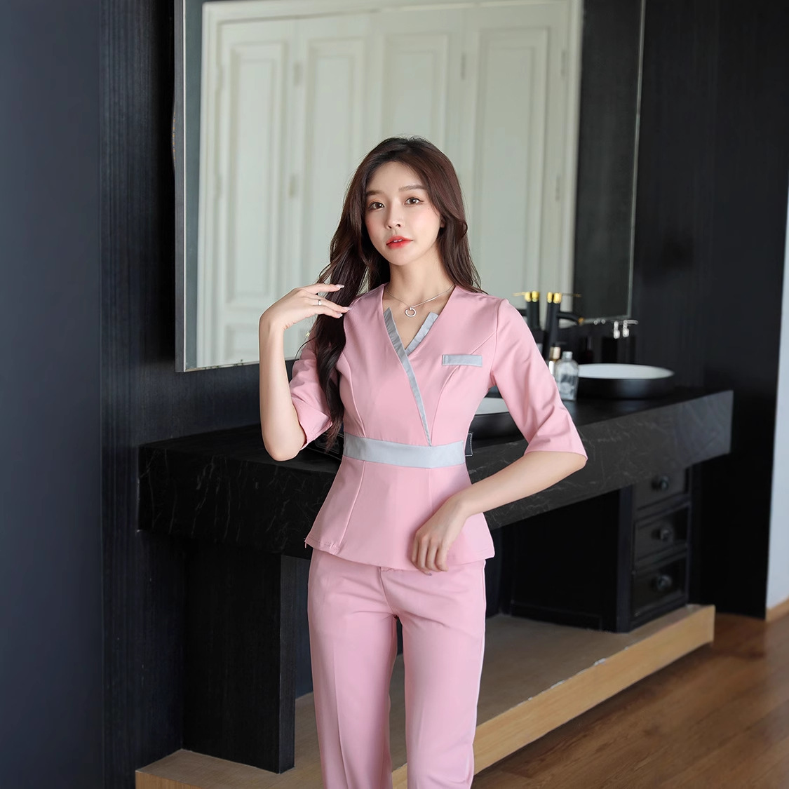 Foot Therapy Technician Work Clothes Female Foot Bath Work Clothes Bathing Places Beautician Foot Bath Shop Suit M230 Mid-Sleeve Trousers