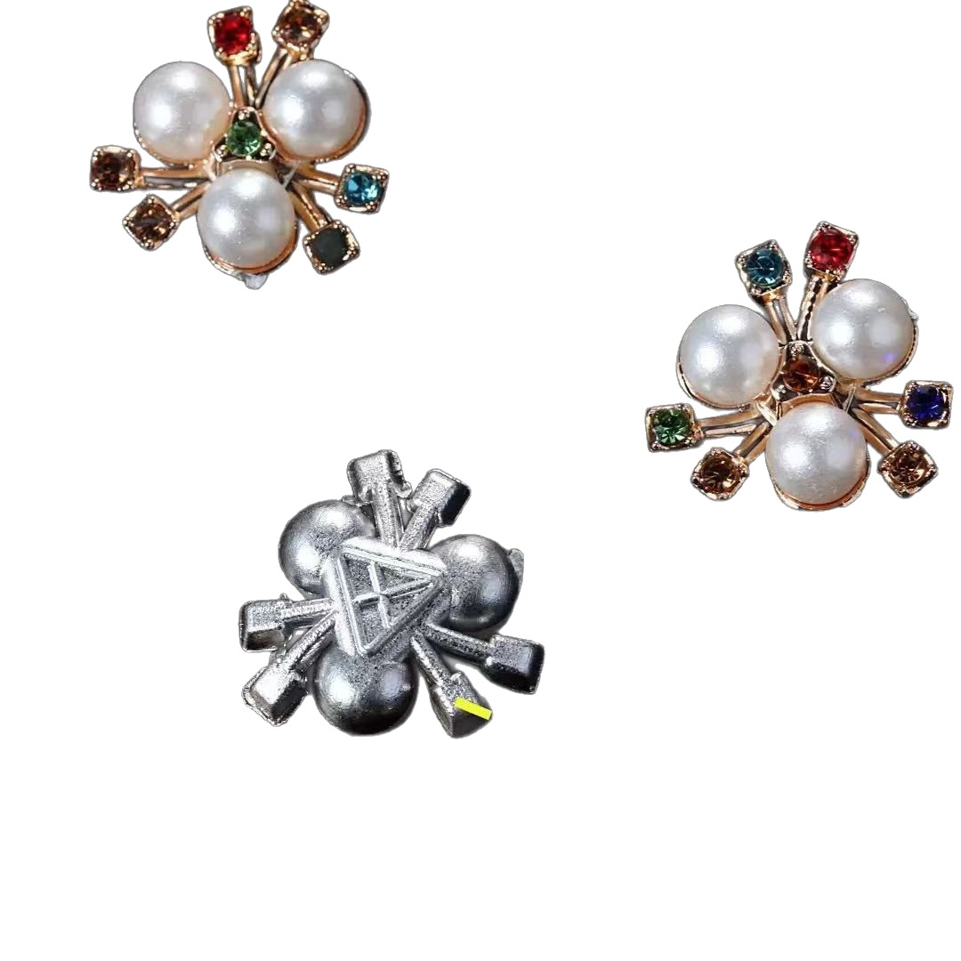 2cm Three Pearl Headwear Accessories Diamond-Encrusted Resin Handmade Children's Hair Accessories DIY Shoe Flower Fabric Flower Core Accessories